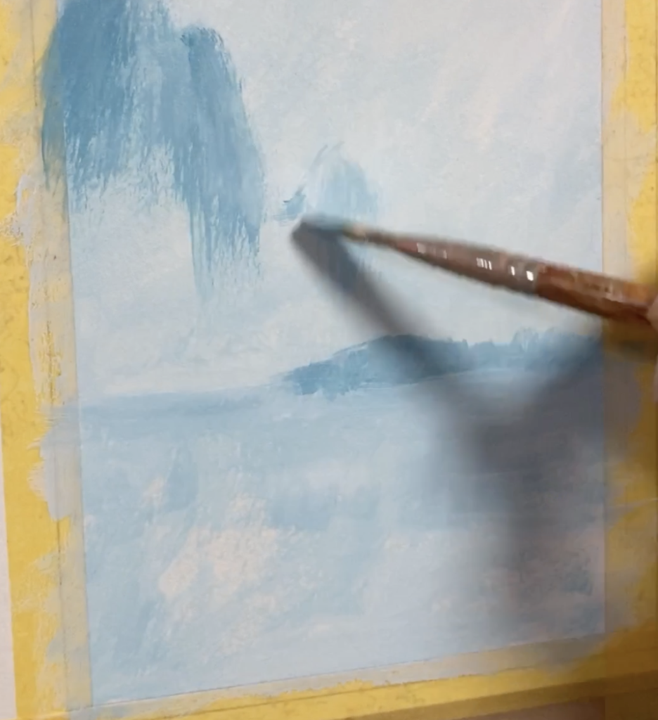 青と白だけで描ける、霧の水辺の風景の描き方 | みつまたアート