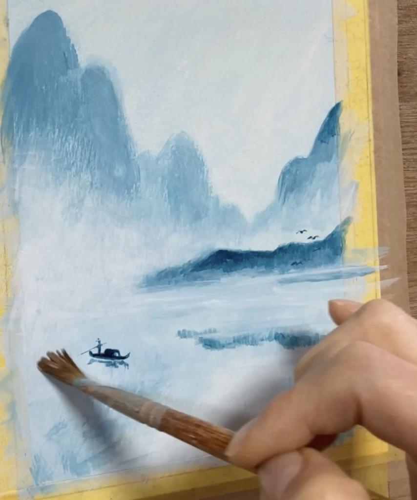 霧の水辺の風景の描き方
アクリル絵の具
水墨画風