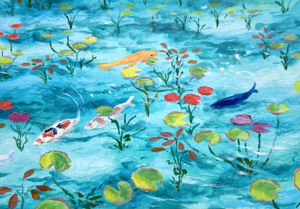 透きとおるモネの池の描き方
アクリル絵の具
錦鯉
池の絵
水の絵
モネの池
睡蓮
描き方
