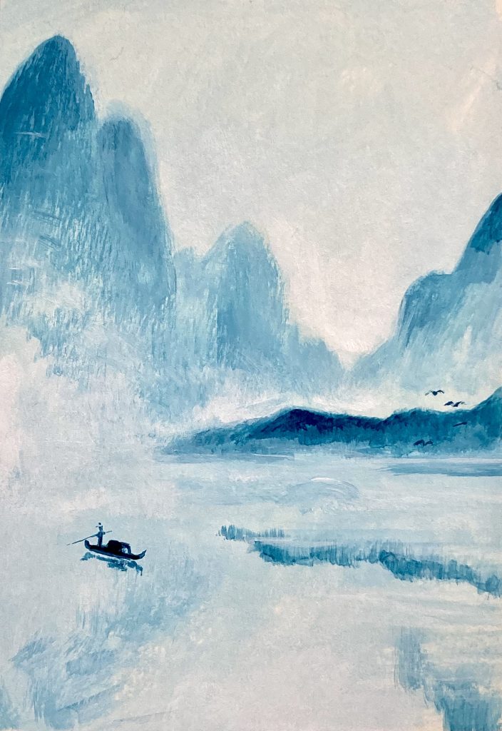 霧の水辺の風景の描き方
水墨画風
アクリル絵の具
