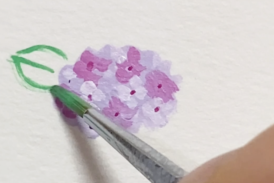 アジサイ 紫陽花 イラスト アクリル画 アクリル絵の具 かわいい かんたん